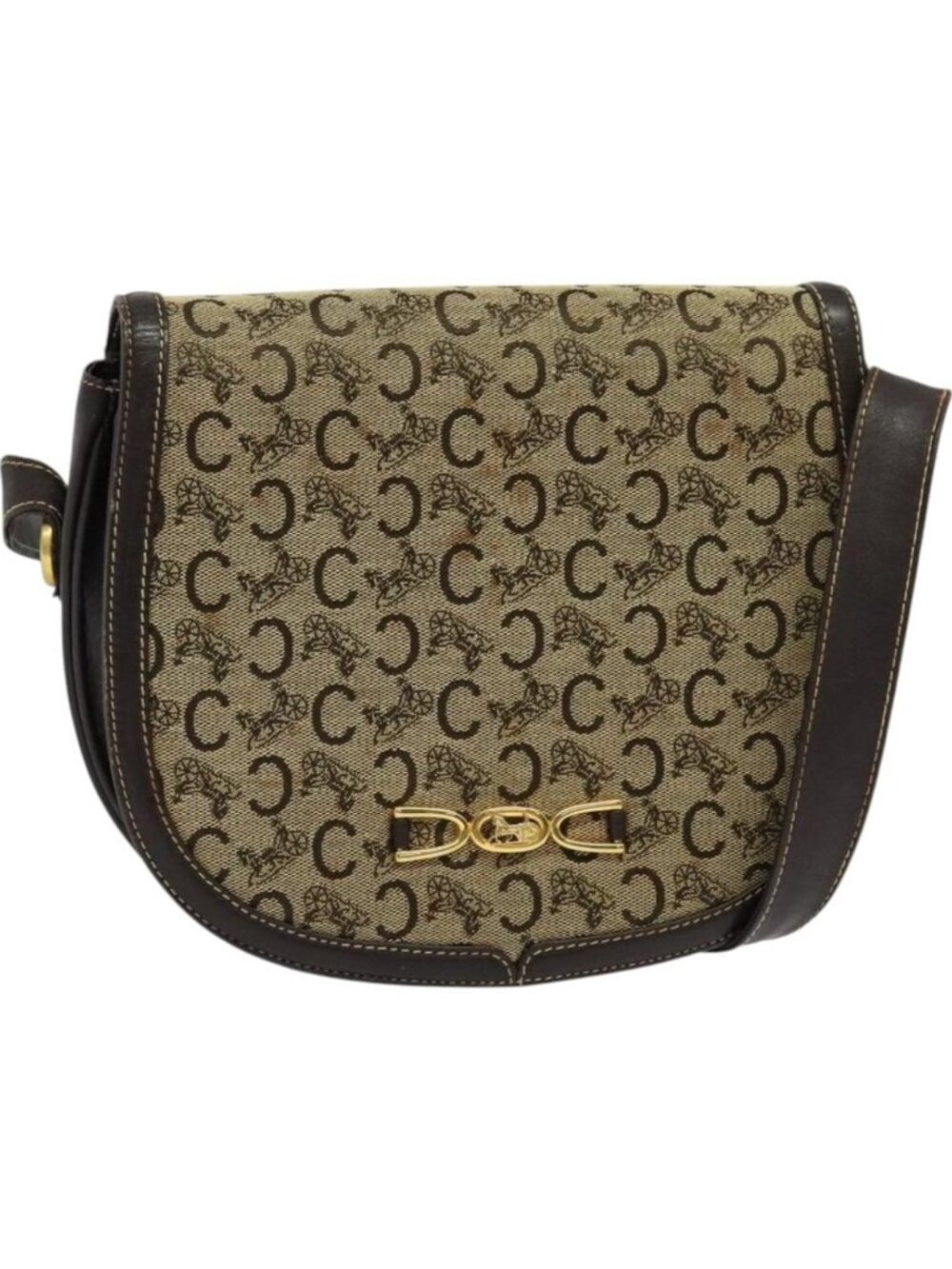 CELINE C Sulky Shoulder Bag Canvas Beige Gold